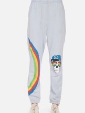 Lauren Moshi Blue Dola Rainbow Peace Skull Sweatpants,